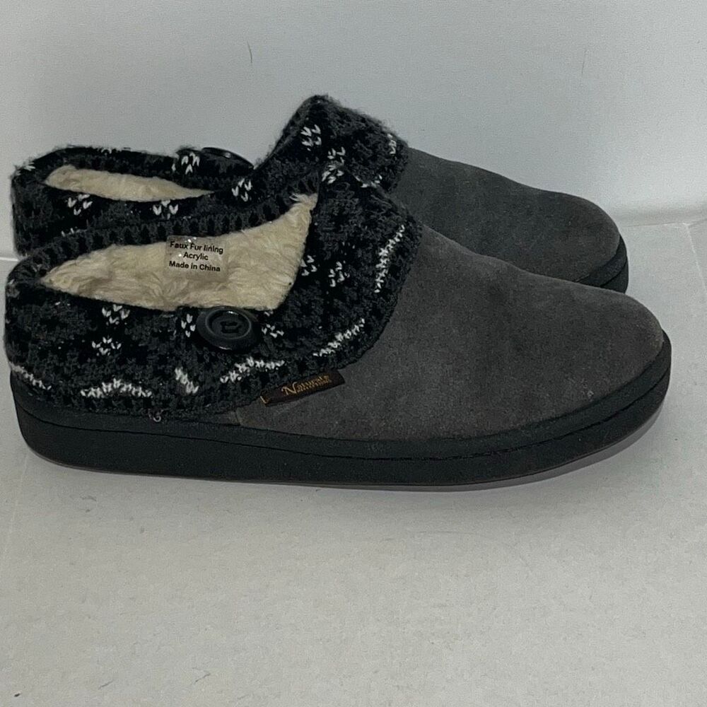 Natural Reflections Women's Gray Faux Fur Lined Knit Suede Clogs Slippers Size 7